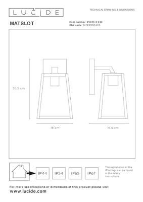 Lucide MATSLOT - Wandlamp Binnen/Buiten - 1xE27 - IP23 - Zwart