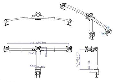 VALUE Drievoudige LCD-arm, tafelmontage, zwart