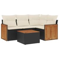 5-delige Loungeset met kussens poly rattan zwart - thumbnail