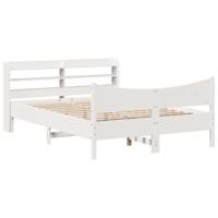 Bedframe met hoofdbord massief grenenhout wit 120x200 cm - thumbnail