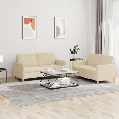 2-delige Loungeset met kussens stof crèmekleurig