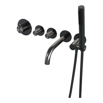 Gunmetal Carving thermostatische inbouw badkraan - SET 01 (met uitloop en staaf handdouche)
