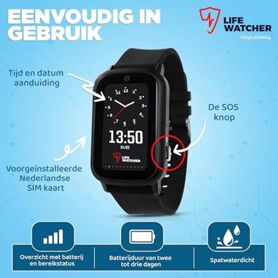 Alarmeringshorloge - Senior 4G | Persoonsalarmering | Rubber band | Afmeting: 44 x 29 x 13mm | LifeWatcher | LWS2000 Alarmeringshorloge - Senior 4G | Persoonsalarmering | Rubber band | Afmeting: 44 x 29 x 13mm | LifeWatcher | LWS2000