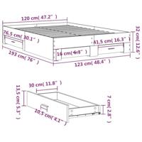 Bedframe met lades bewerkt hout grijs sonoma eiken 120x190 cm - thumbnail