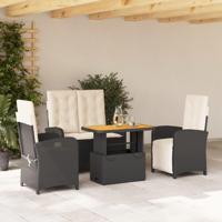 4-delige Tuinset met kussens poly rattan zwart - thumbnail