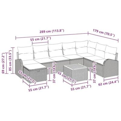 Tuinbankenset met kussen met opslag 9 pcs Grijs Poly riet