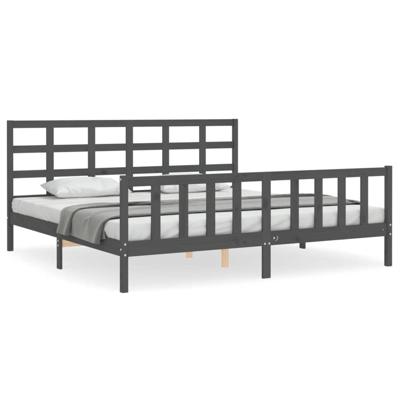 Bedframe met hoofdbord massief hout grijs 200x200 cm