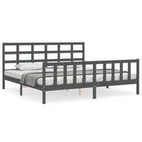 Bedframe met hoofdbord massief hout grijs 200x200 cm - thumbnail