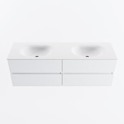 MONDIAZ VICA 150cm badmeubel onderkast Talc 4 lades. Wastafel MOON dubbel 2 kraangaten, kleur Talc.