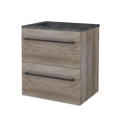 Badmeubelset BWS Salt 60x46cm Met Grepen 2 Lades Met Wastafel Hardsteen 1 Kraangat Scotch Oak