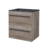 Badmeubelset BWS Salt 60x46cm Met Grepen 2 Lades Met Wastafel Hardsteen 1 Kraangat Scotch Oak - thumbnail