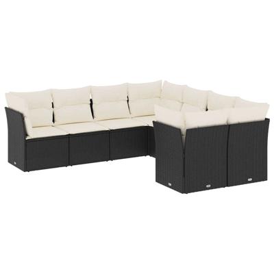 8-delige Loungeset met kussens poly rattan zwart - thumbnail
