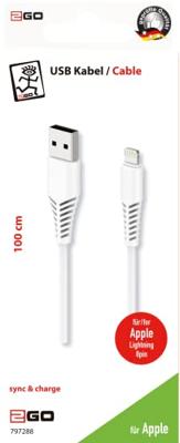 2GO Oplaadkabel/datakabel compatibel met Apple Lightning 1 m wit
