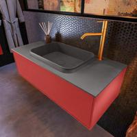 Badkamermeubelset Mondiaz Erin 100 cm met 1 Lade met RIDGE Wastafel Midden Dark grey met 1 kraangat Greeploos Mat Fire - thumbnail