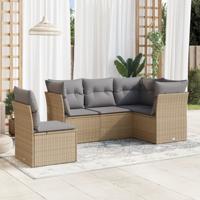 5-delige Loungeset met kussens poly rattan beige - thumbnail