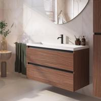 Saqu Gaia ondiep badmeubel incl. glans witte wastafel 80x40x64cm noten urban - zwarte greeplijst - thumbnail