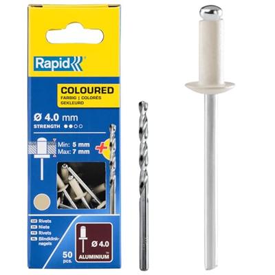 Rapid Blindklinknagels Gebroken Wit | Ø4 x 10 mm | Incl. Boor | 50 Stuks - 5001464