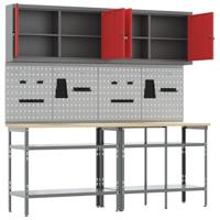 Werkbankset met plank 8 pcs Rood en Grijs Gepoedercoat staal - thumbnail