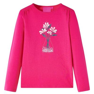Kindershirt met lange mouwen bloemenprint 104 felroze Kindershirt met lange mouwen bloemenprint 104 felroze