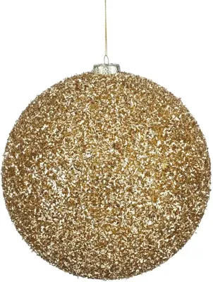 Mica Decorations kunststof kerstbal tinsel 20cm goud