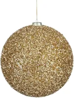 Mica Decorations kunststof kerstbal tinsel 20cm goud - thumbnail
