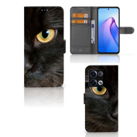 OPPO Reno8 Pro | Telefoonhoesje | Met pasjeshouder | Zwarte Kat - thumbnail