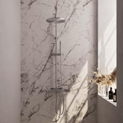 Regendoucheset Opbouw Brauer Brushed Carving 30 cm Thermostatisch met Staaf Handdouche Geborsteld RVS Brauer