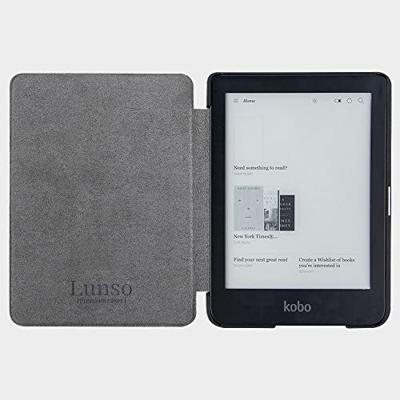 Lunso Kobo Clara HD hoes (6 inch) - Vegan Saffiano Leren sleepcover - Zwart