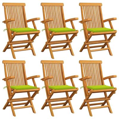 Tuinstoelen 6 st met heldergroene kussens massief teakhout