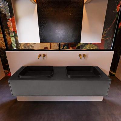 Badkamermeubelset Mondiaz Erin 150 cm met 1 Lade met RIDGE Wastafel Dubbel Urban Zonder Kraangaten Greeploos Mat Dark Grey Badkamermeubelset Mondiaz Erin 150 cm met 1 Lade met RIDGE Wastafel Dubbel Urban Zonder Kraangaten Greeploos Mat Dark Grey