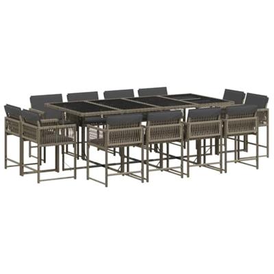 13-delige Tuinset met kussens poly rattan grijs