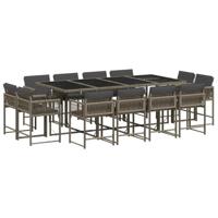 13-delige Tuinset met kussens poly rattan grijs - thumbnail