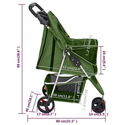 VidaXL Hondenwagen inklapbaar 80x46x98 cm oxford stof groen VidaXL Hondenwagen inklapbaar 80x46x98 cm oxford stof groen