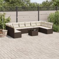 11-delige Loungeset met kussens poly rattan bruin - thumbnail