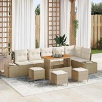 Tuinbankenset met kussen 10 pcs Beige poly rattan - thumbnail