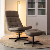 LABEL51 Fauteuil Alvar - Taupe - Micro Suede - Incl. Hocker - thumbnail