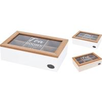 Houten Theedoos met 6 Vakjes Wit/Naturel - thumbnail