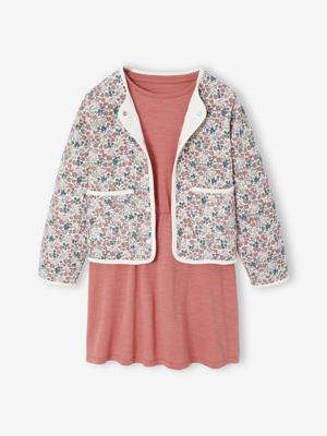 Set met jurk en gewatteerd vest voor meisjes rozenhout Set met jurk en gewatteerd vest voor meisjes rozenhout