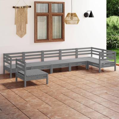7-delige Loungeset massief grenenhout grijs