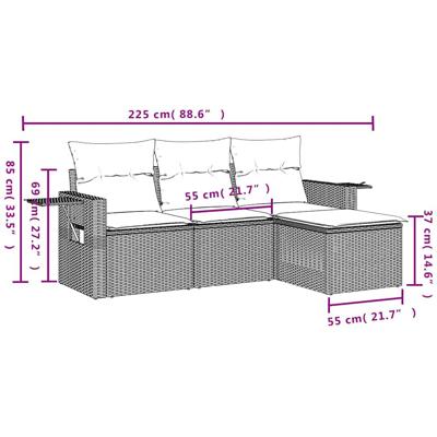 4-delige Loungeset met kussens poly rattan lichtgrijs - thumbnail