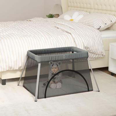 VidaXL Babybox met matras linnen donkergrijs VidaXL Babybox met matras linnen donkergrijs