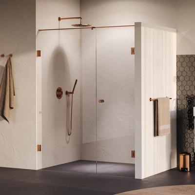 BRAUER Void Carving nisdeur 2-delig helder glas 160x200 omkeerbaar met draaideur 70 aan muur incl. glascoating PVD koper geborsteld BRAUER Void Carving nisdeur 2-delig helder glas 160x200 omkeerbaar met draaideur 70 aan muur incl. glascoating PVD koper geborsteld