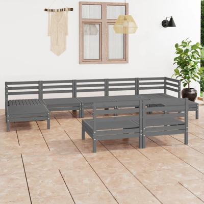 9-delige Loungeset massief grenenhout grijs