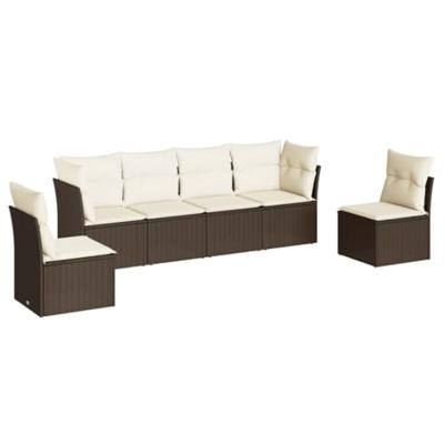 6-delige Loungeset met kussens poly rattan bruin