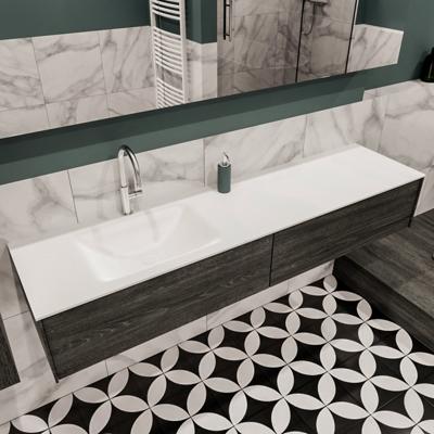 Mondiaz Lush Cloud badmeubel eiken Dark brown 180 cm 2 lades solid surface enkele spoelbak links 1 kraangat