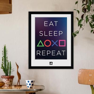 Playstation Framed Print - Eat Sleep Repeat (30x40cm) Playstation Framed Print - Eat Sleep Repeat (30x40cm)
