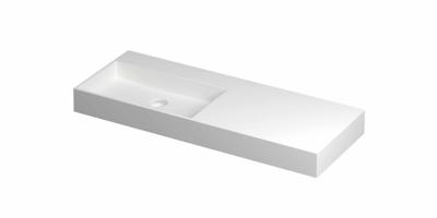 INK United Wastafel Porselein Links Zonder Kraangat incl. Porseleinen Click Plug en Verborgen Overloop Systeem - 1200x450x110 mm - Mat Wit