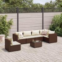 7-delige Loungeset met kussens poly rattan bruin - thumbnail