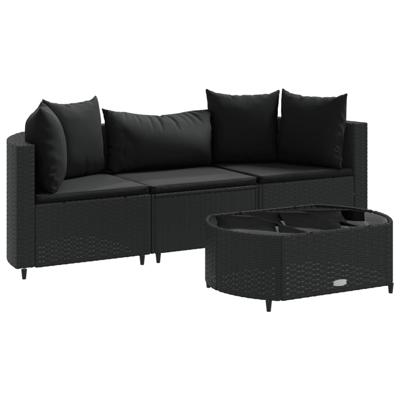 4-delige Loungeset met kussens poly rattan zwart