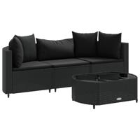 4-delige Loungeset met kussens poly rattan zwart - thumbnail